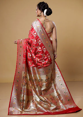 Red Banarasi Silk Saree With Blouse Piece