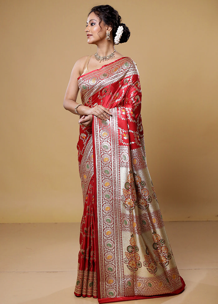 Red Banarasi Silk Saree With Blouse Piece