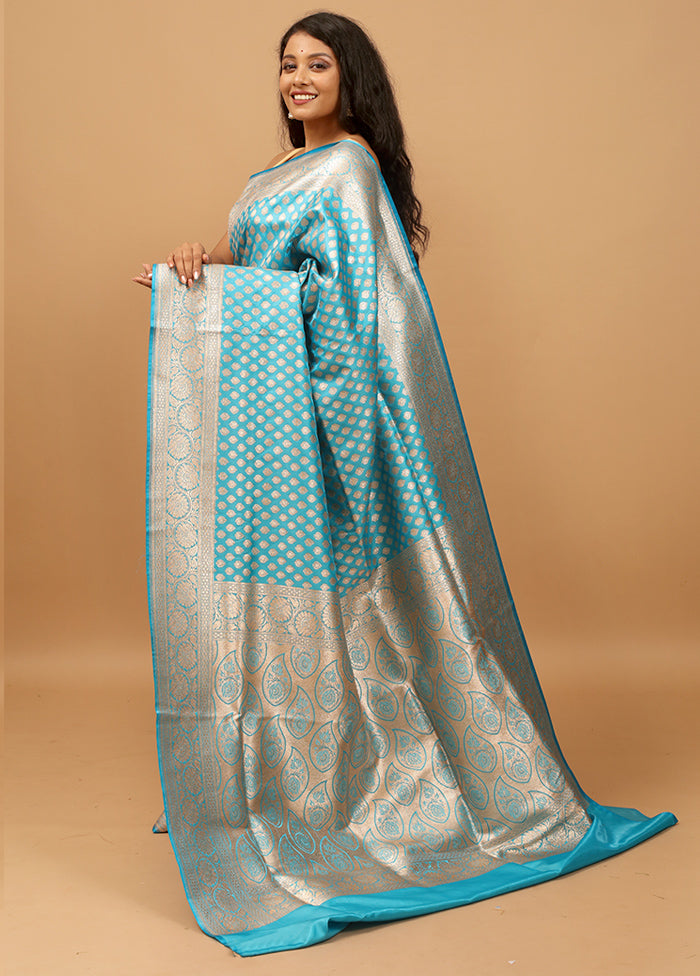 Blue Banarasi Silk Saree With Blouse Piece