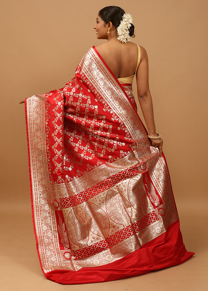 Red Banarasi Silk Saree With Blouse Piece