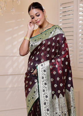 Maroon Banarasi Silk Saree With Blouse Piece