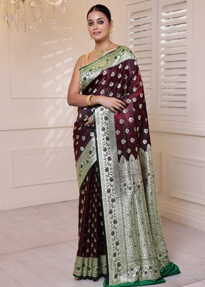 Maroon Banarasi Silk Saree With Blouse Piece