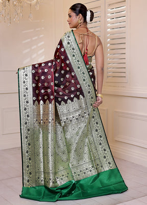 Maroon Banarasi Silk Saree With Blouse Piece