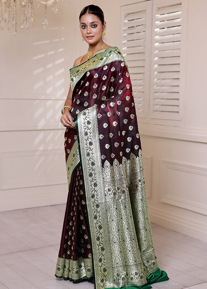 Maroon Banarasi Silk Saree With Blouse Piece