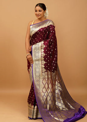 Purple Banarasi Silk Saree With Blouse Piece