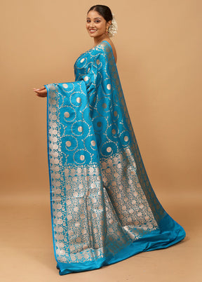 Blue Banarasi Silk Saree With Blouse Piece