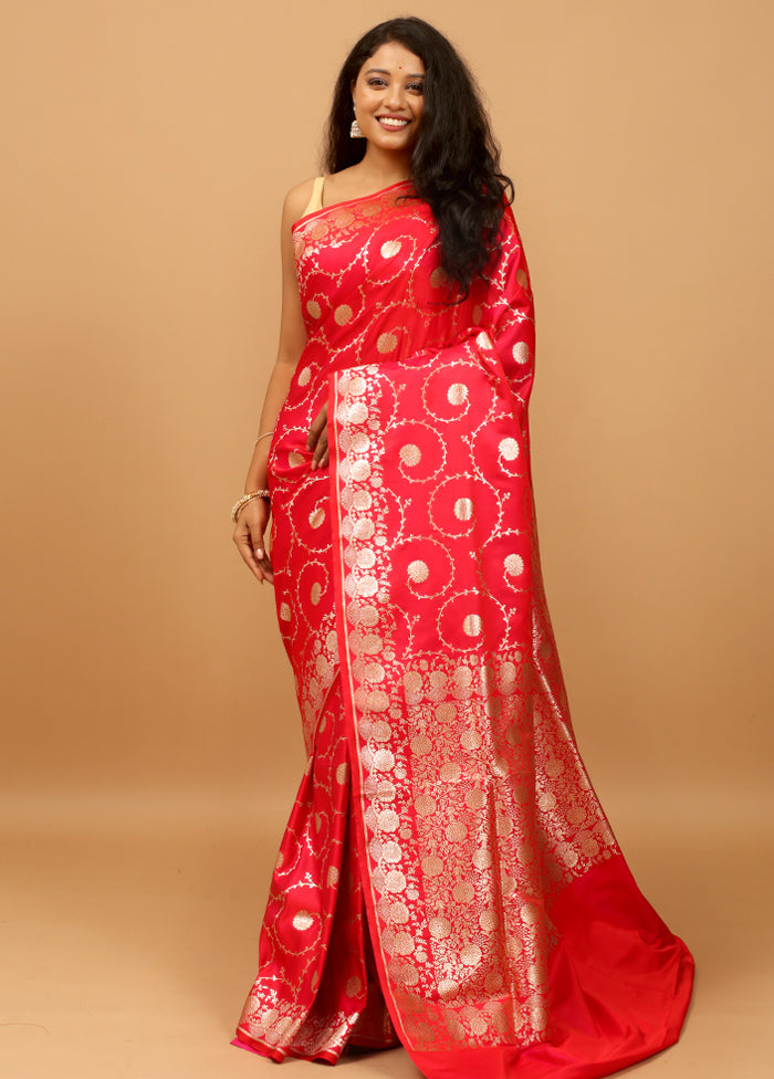 Pink Banarasi Silk Saree With Blouse Piece