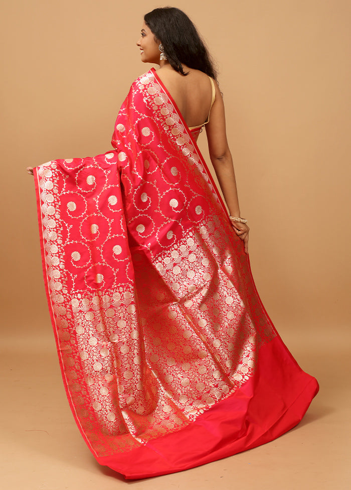 Pink Banarasi Silk Saree With Blouse Piece