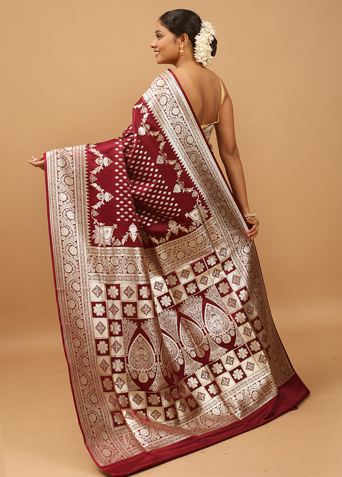 Maroon Banarasi Silk Saree With Blouse Piece