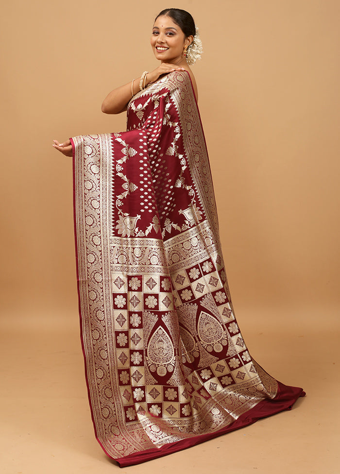 Maroon Banarasi Silk Saree With Blouse Piece