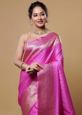 Pink Banarasi Silk Saree With Blouse Piece