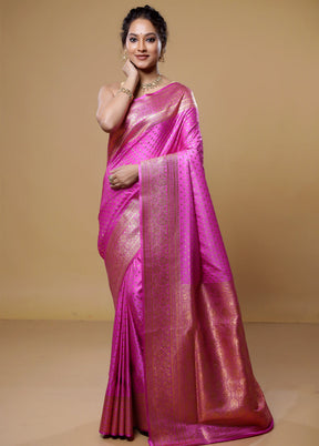 Pink Banarasi Silk Saree With Blouse Piece