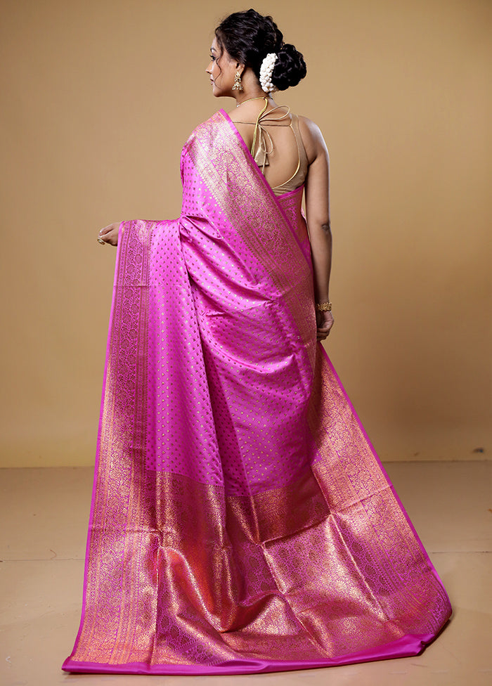 Pink Banarasi Silk Saree With Blouse Piece