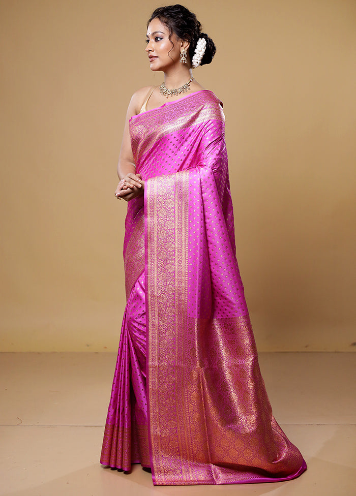 Pink Banarasi Silk Saree With Blouse Piece