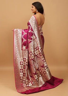 Purple Banarasi Silk Saree With Blouse Piece