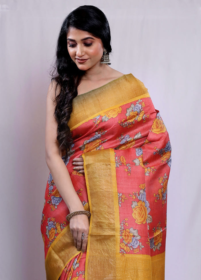 Yellow Printed Pure Silk Saree With Blouse Piece - Indian Silk House Agencies