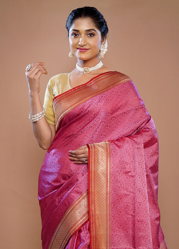 Pink Banarasi Pure Silk Saree With Blouse Piece - Indian Silk House Agencies