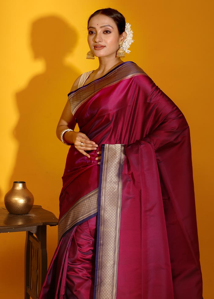 Purple Banarasi Pure Silk Saree With Blouse Piece - Indian Silk House Agencies