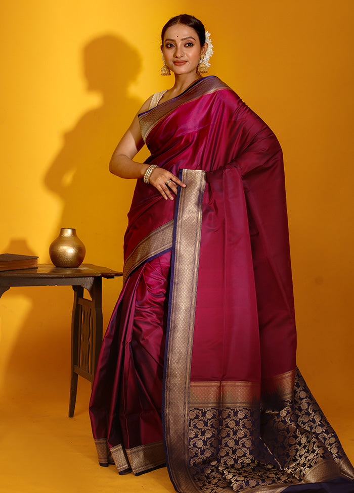 Purple Banarasi Pure Silk Saree With Blouse Piece - Indian Silk House Agencies