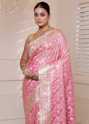 Pink Uppada Silk Saree With Blouse Piece