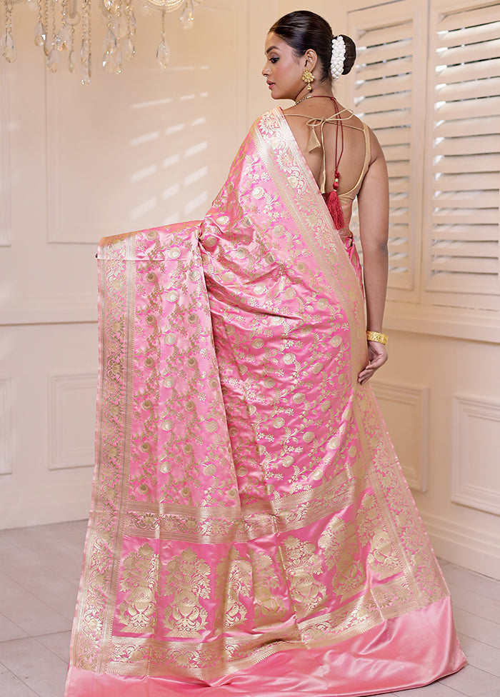 Pink Uppada Silk Saree With Blouse Piece