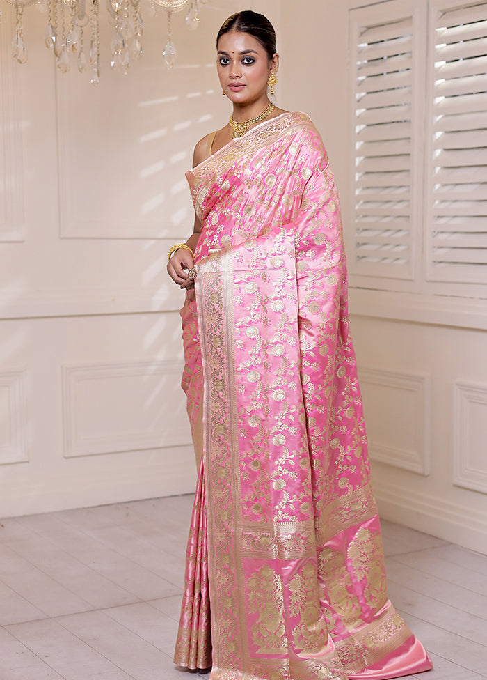 Pink Uppada Silk Saree With Blouse Piece