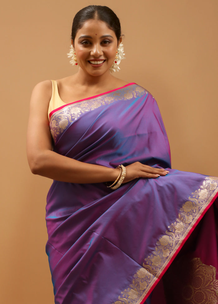 Purple Banarasi Silk Saree With Blouse Piece