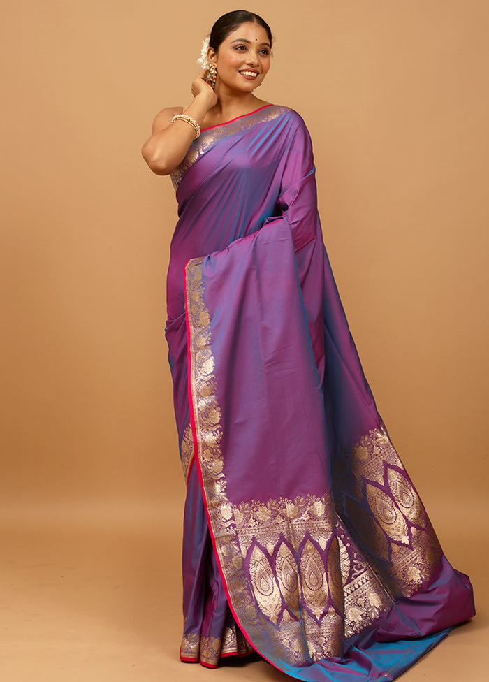 Purple Banarasi Silk Saree With Blouse Piece