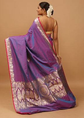 Purple Banarasi Silk Saree With Blouse Piece