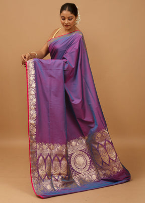 Purple Banarasi Silk Saree With Blouse Piece