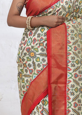 Cream Pure Patola Silk Saree With Blouse Piece - Indian Silk House Agencies