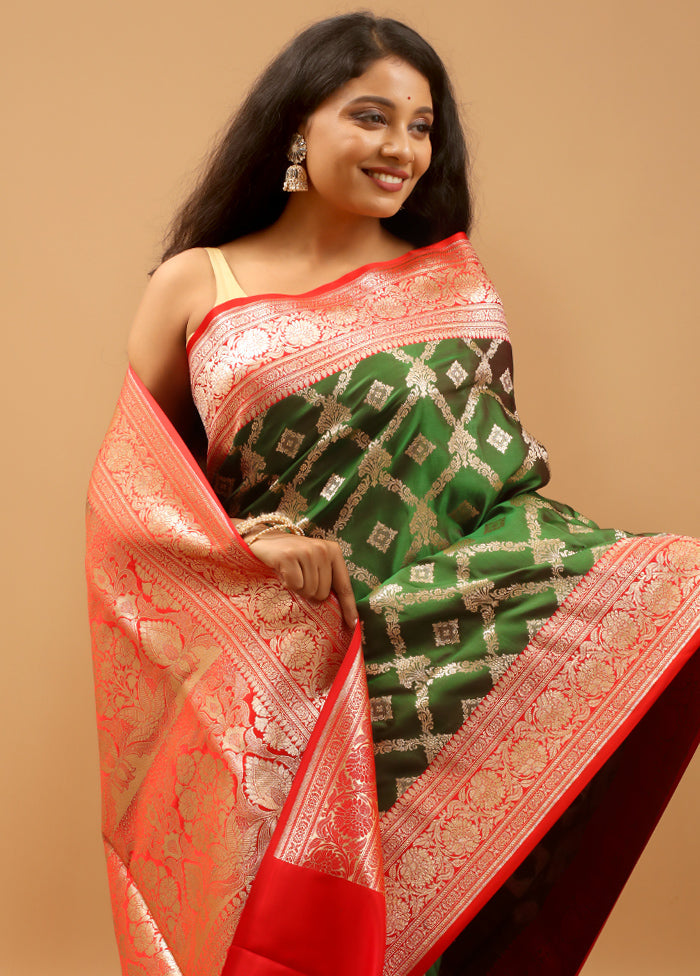 Green Banarasi Silk Saree With Blouse Piece