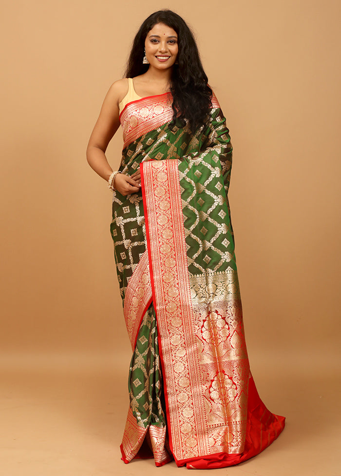 Green Banarasi Silk Saree With Blouse Piece