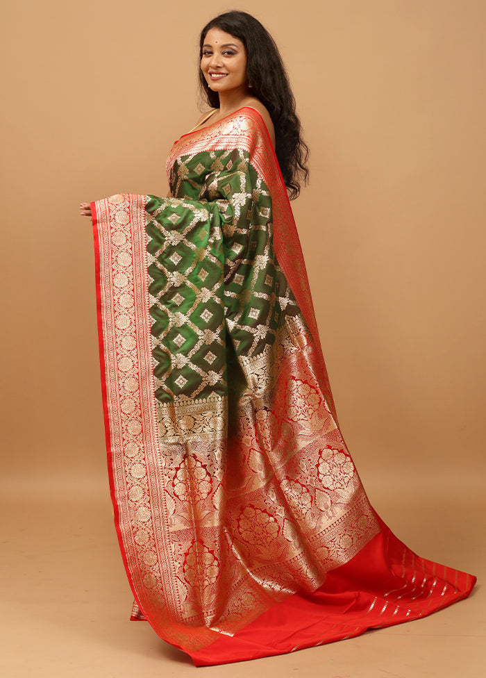 Green Banarasi Silk Saree With Blouse Piece