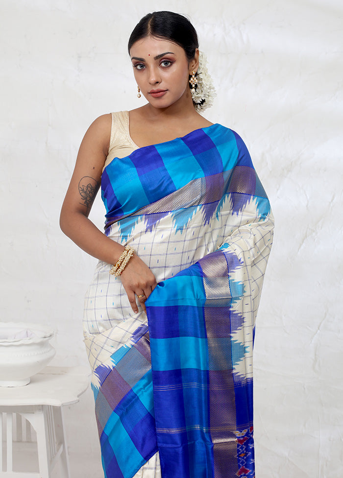 Cream Ikkat Pure Silk Saree With Blouse Piece - Indian Silk House Agencies