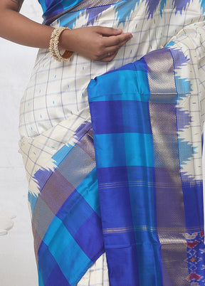 Cream Ikkat Pure Silk Saree With Blouse Piece - Indian Silk House Agencies