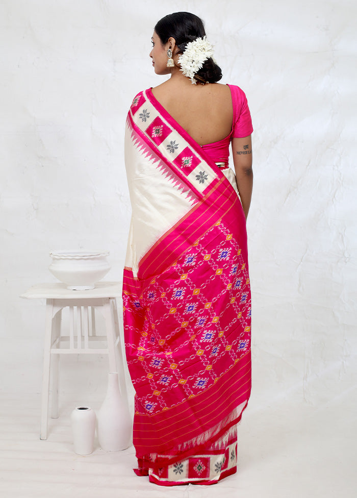 Cream Ikkat Pure Silk Saree With Blouse Piece - Indian Silk House Agencies