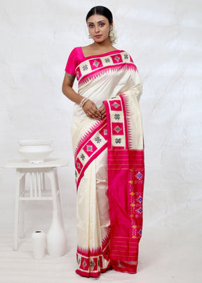 Cream Ikkat Pure Silk Saree With Blouse Piece - Indian Silk House Agencies