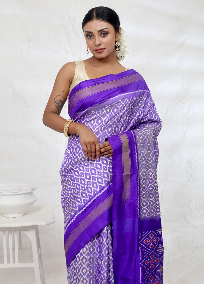 Purple Ikkat Pure Silk Saree With Blouse Piece - Indian Silk House Agencies