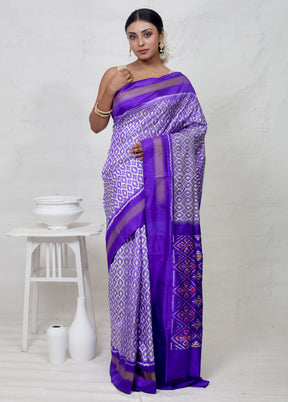 Purple Ikkat Pure Silk Saree With Blouse Piece - Indian Silk House Agencies