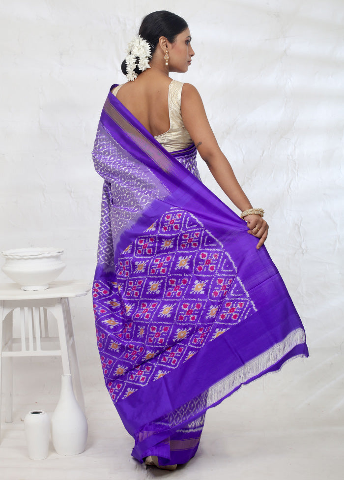 Purple Ikkat Pure Silk Saree With Blouse Piece - Indian Silk House Agencies