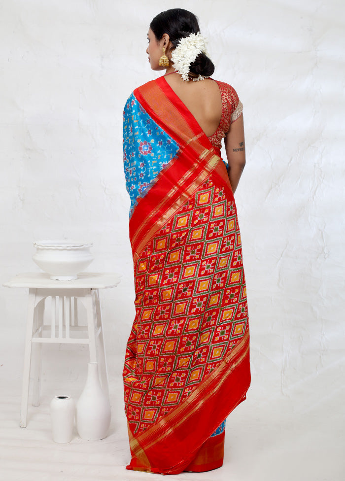 Blue Pure Patola Silk Saree With Blouse Piece - Indian Silk House Agencies