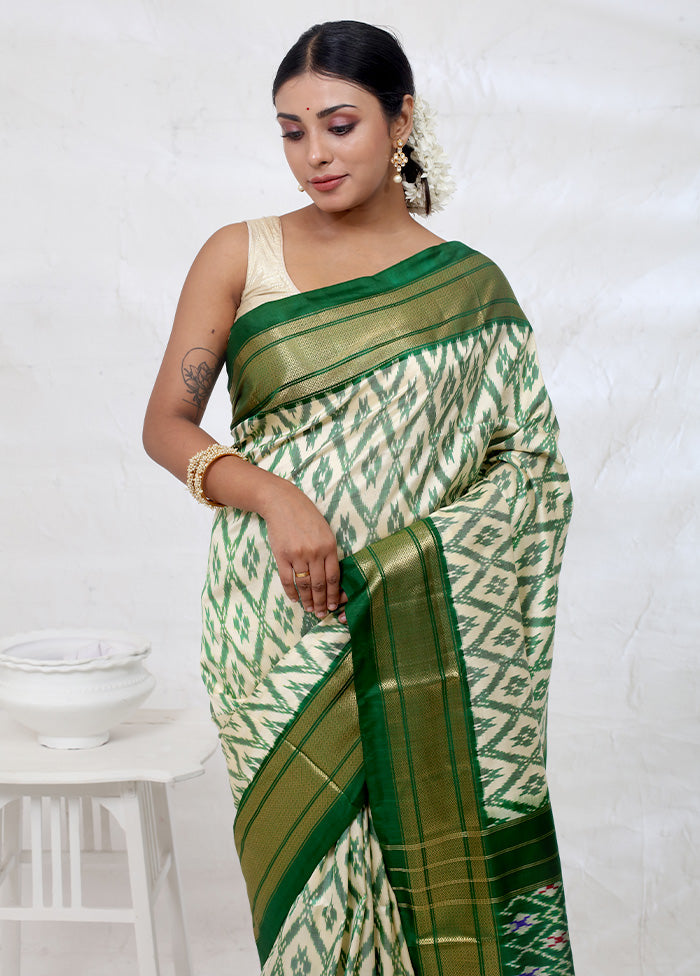 Cream Ikkat Pure Silk Saree With Blouse Piece - Indian Silk House Agencies