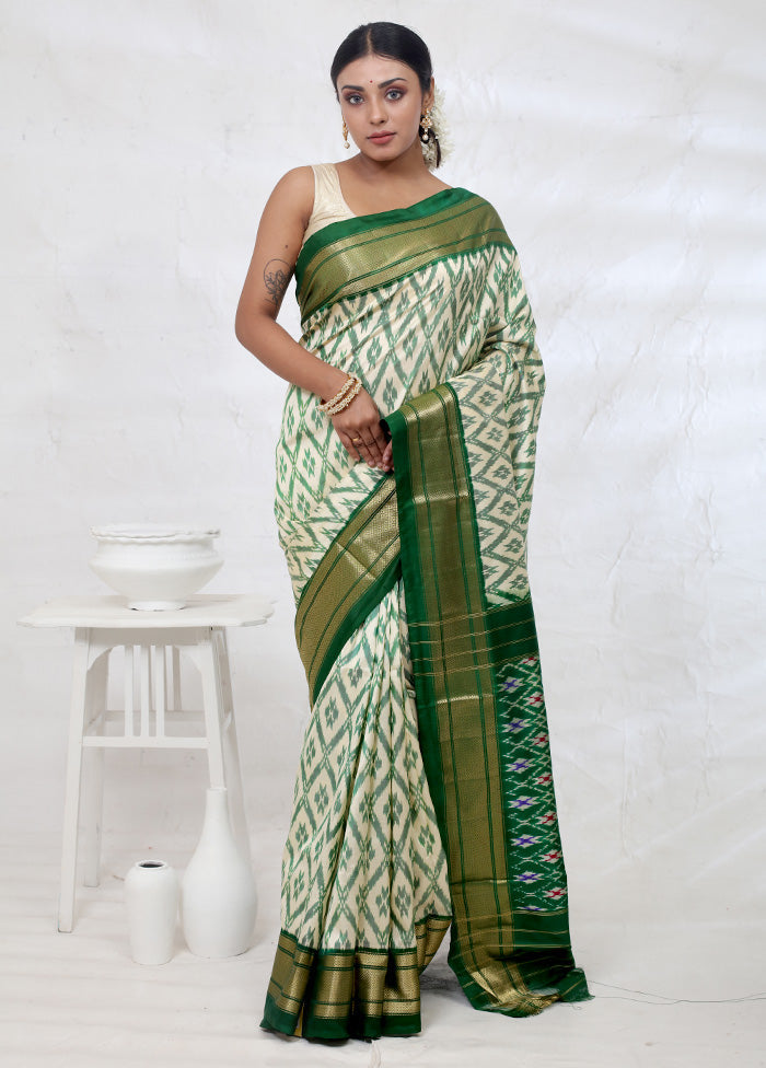 Cream Ikkat Pure Silk Saree With Blouse Piece - Indian Silk House Agencies