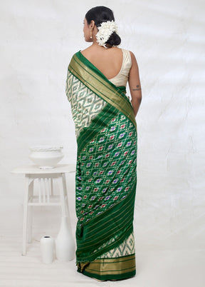 Cream Ikkat Pure Silk Saree With Blouse Piece - Indian Silk House Agencies