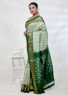 Cream Ikkat Pure Silk Saree With Blouse Piece - Indian Silk House Agencies