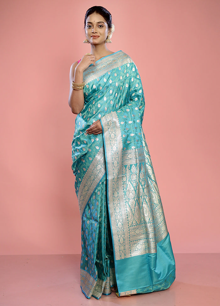 Blue Banarasi Pure Silk Saree With Blouse Piece - Indian Silk House Agencies