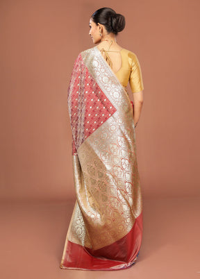 Pink Tanchoi Silk Saree With Blouse Piece