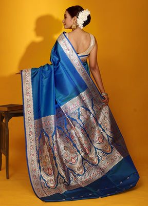 Blue Banarasi Pure Silk Saree With Blouse Piece - Indian Silk House Agencies