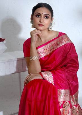 Pink Banarasi Pure Silk Saree With Blouse Piece - Indian Silk House Agencies